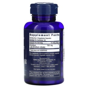 Thành phần vi chất của Life Extension Strontium Caps 250 mg 90 Vegetarian Capsules 737870147695