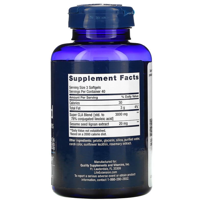 Life Extension Super CLA Blend with Sesame Lignans 120 Softgels 2 Thành phần vi chất của Life Extension Super CLA Blend with Sesame Lignans 120 Softgels 737870818120