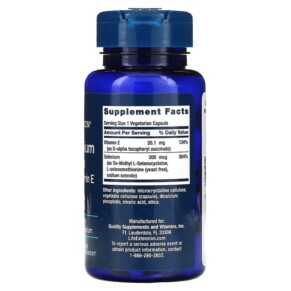 Thành phần vi chất của Life Extension Super Selenium Complex & Vitamin E 200 mcg 100 Vegetarian Capsules 737870177814