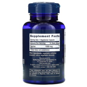 Thành phần vi chất của Life Extension Taurine 1.000 mg 90 Vegetarian Capsules 737870182795