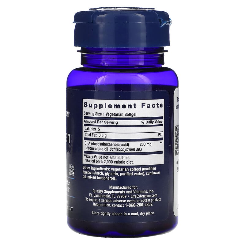 Life Extension Vegetarian DHA 30 Vegetarian Softgels 2 Thành phần vi chất của Life Extension Vegetarian DHA 30 Vegetarian Softgels 737870164036