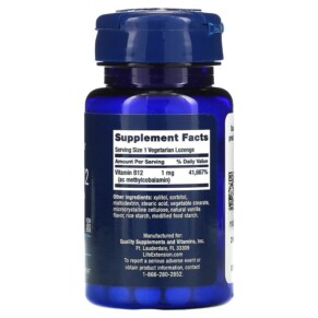 Thành phần vi chất của Life Extension Vitamin B12 Methylcobalamin 1 mg 60 Vegetarian Lozenges 737870153665