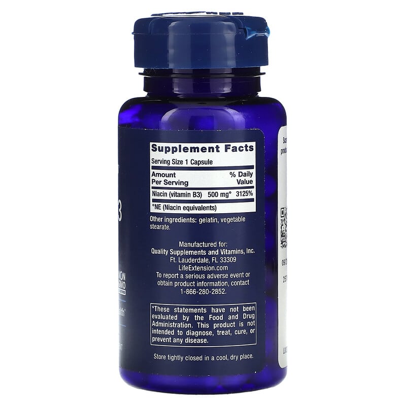 Life Extension Vitamin B3 Niacin 500 mg 100 Capsules 2 Thành phần vi chất của Life Extension Vitamin B3 Niacin 500 mg 100 Capsules 737870372103
