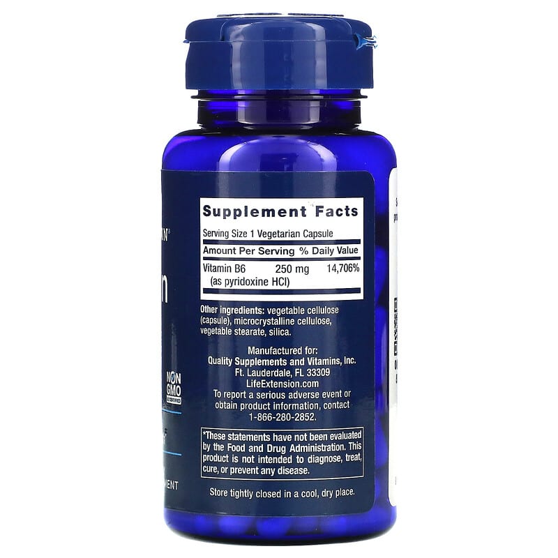 Life Extension Vitamin B6 250 mg 100 Vegetarian Capsules 2 Thành phần vi chất của Life Extension Vitamin B6 250 mg 100 Vegetarian Capsules 737870153511