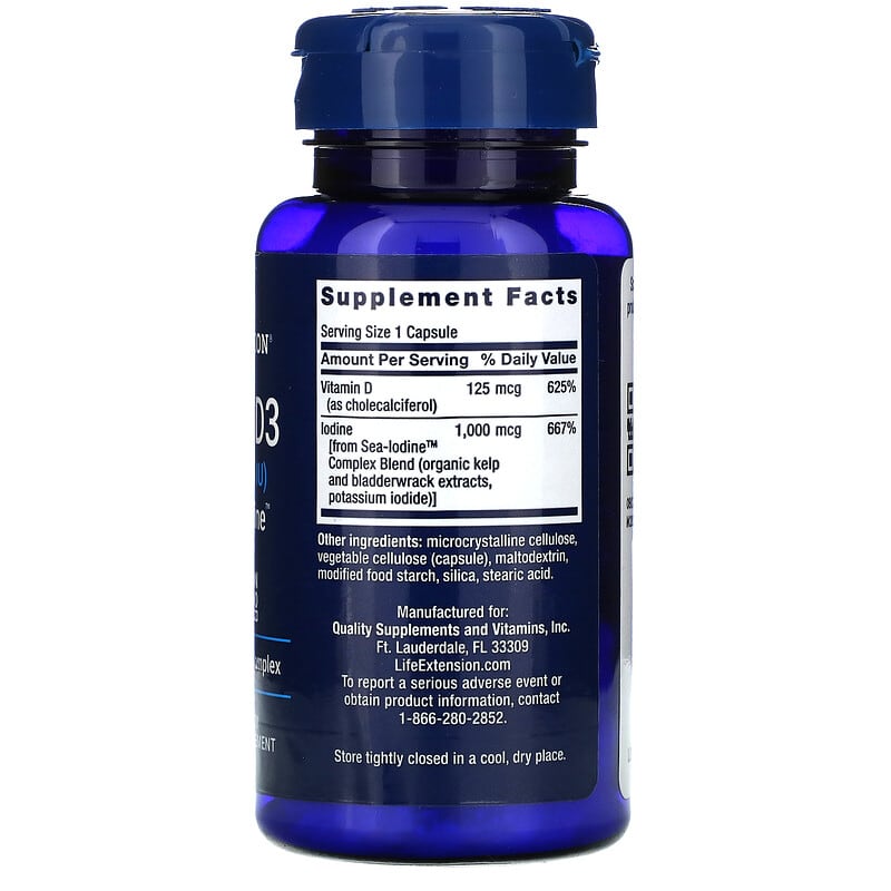 Life Extension Vitamin D3 with Sea-Iodine 125 mcg (5.000 IU) 60 Capsules 2 Thành phần vi chất của Life Extension Vitamin D3 with Sea-Iodine 125 mcg (5.000 IU) 60 Capsules 737870175865
