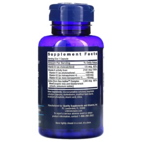 Thành phần vi chất của Life Extension Vitamins D and K with Sea-Iodine 60 Capsules 737870204060