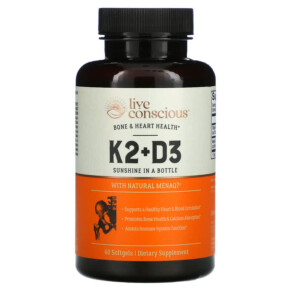 Thực phẩm chức năng Live Conscious K2+D3 Bone & Heart Health 60 Softgels 850008273025