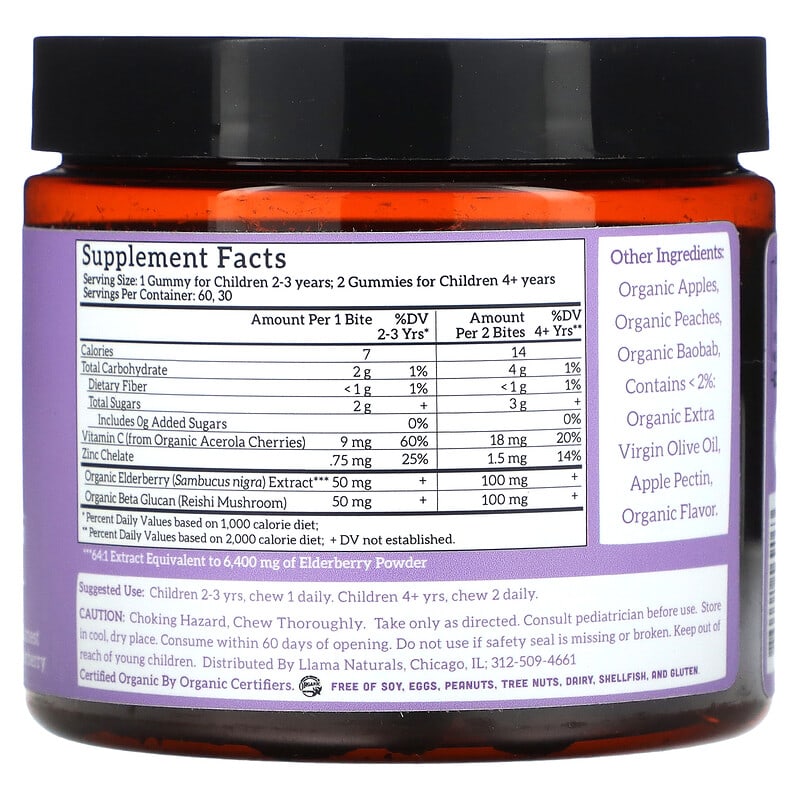 Llama Naturals Kids Elderberry Immunity Fruit Gummies Earnest Elderberry 60 Gummies 2 Thành phần vi chất của Llama Naturals Kids Elderberry Immunity Fruit Gummies Earnest Elderberry 60 Gummies 860001569063