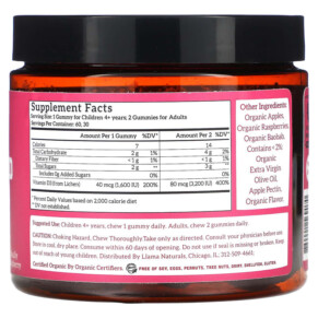 Thành phần vi chất của Llama Naturals Plant-Based Vitamin D3 Whole Fruit Gummies Really Raspberry 60 Fruit Gummies 860001569070