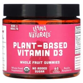 Thực phẩm chức năng Llama Naturals Plant-Based Vitamin D3 Whole Fruit Gummies Really Raspberry 60 Fruit Gummies 860001569070