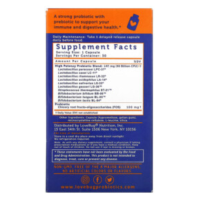 Thành phần vi chất của LoveBug Probiotics Advanced Strength Daily Probiotic 50 Billion CFU 30 Count 850002716320