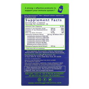 Thành phần vi chất của LoveBug Probiotics Immune Support Probiotic Daily Probiotic 40 Billion CFU 30 Count 850002716276