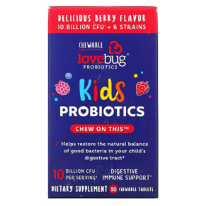 Thực phẩm chức năng LoveBug Probiotics Kids Probiotics Delicious Berry 10 Billion CFU 30 Chewable Tablets 850002716245