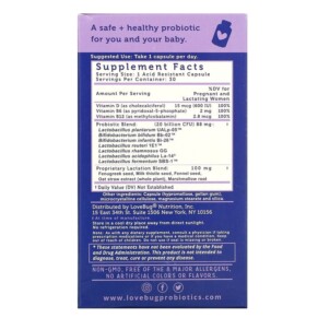Thành phần vi chất của LoveBug Probiotics Postnatal Probiotic 20 Billion CFU 30 Count 864377000168
