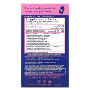 Thành phần vi chất của LoveBug Probiotics Prenatal Probiotic 20 Billion CFU 30 Count 850002716214