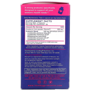 Thành phần vi chất của LoveBug Probiotics Yeast + Vaginal PH Support Probiotic Advanced Strength 50 Billion CFU 30 Count 864377000199