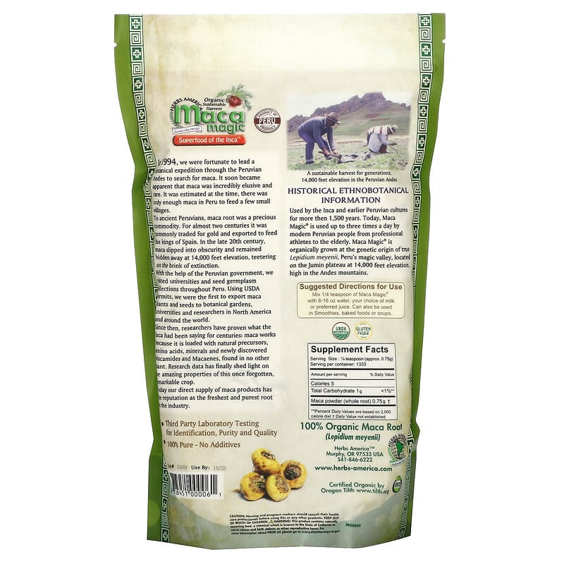 Maca Magic Organic 100% Pure Maca Root Powder 2.2 lbs (1.000 g) 2 Thành phần vi chất của Maca Magic Organic 100% Pure Maca Root Powder 2.2 lbs (1.000 g) 838451000061
