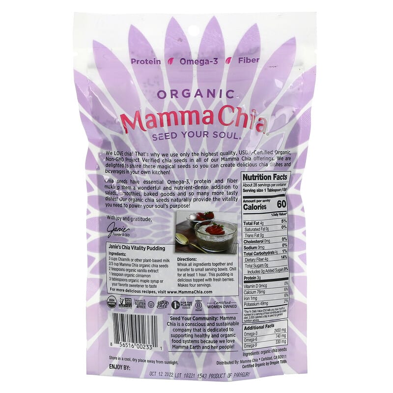 Mamma Chia Organic Chia Seed 12 oz (340 g) 2 Thành phần vi chất của Mamma Chia Organic Chia Seed 12 oz (340 g) 856516002331