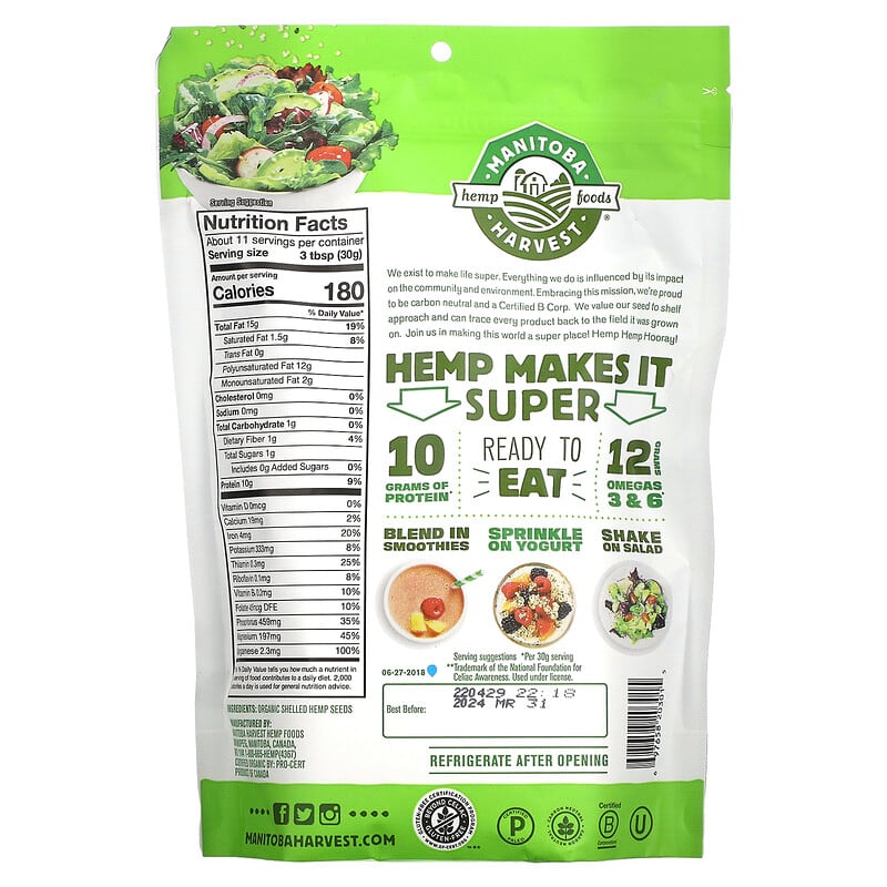 Manitoba Harvest Hemp Hearts Organic Shelled Hemp Seeds Delicious Nutty 12 oz (340 g) 2 Thành phần vi chất của Manitoba Harvest Hemp Hearts Organic Shelled Hemp Seeds Delicious Nutty 12 oz (340 g) 697658203015