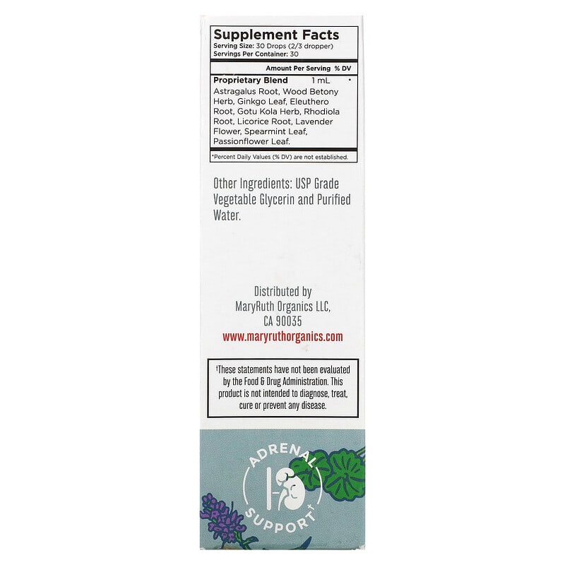 MaryRuth Organics Herbals Adrenal & Focus For Adults 1 fl oz (30 ml) 2 Thành phần vi chất của MaryRuth Organics Herbals Adrenal & Focus For Adults 1 fl oz (30 ml) 856645008471