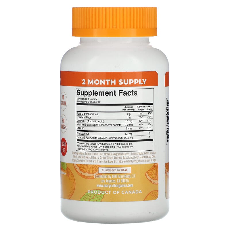 MaryRuth Organics Kids Omega-3 Gummies Ages 2+ Orange 60 Gummies 2 Thành phần vi chất của MaryRuth Organics Kids Omega-3 Gummies Ages 2+ Orange 60 Gummies 850018471459