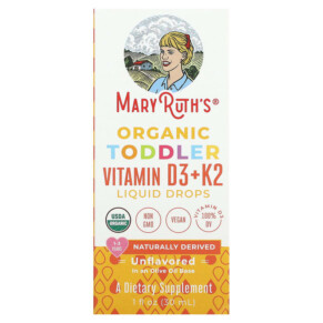 Thực phẩm chức năng MaryRuth Organics Organic Toddler Vitamin D3 + K2 Liquid Drops 1-3 Years Unflavored 1 fl oz (30 ml) 850018471404