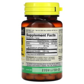 Thành phần vi chất của Mason Natural Biotin Plus Keratin 10.000 mcg 60 Tablets 311845176554