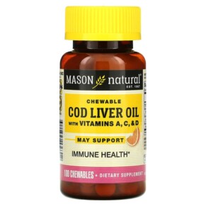 Thực phẩm chức năng Mason Natural Chewable Cod Liver Oil with Vitamins A C & D Orange 100 Chewables 311845136312