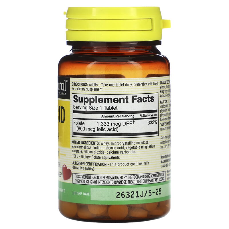 Mason Natural Folic Acid 800 mcg 100 Tablets 2 Thành phần vi chất của Mason Natural Folic Acid 800 mcg 100 Tablets 311845067616