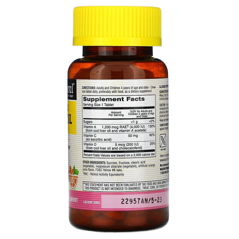 Mason Natural Healthy Kids Cod Liver Oil with Vitamin D Orange 100 Chewables 2 Thành phần vi chất của Mason Natural Healthy Kids Cod Liver Oil with Vitamin D Orange 100 Chewables 311845151216