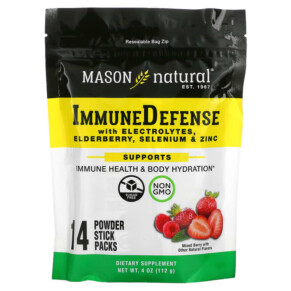 Thực phẩm chức năng Mason Natural Immune Defense with Electrolytes Elderberry Selenium & Zinc Mixed Berry 14 Powder Stick Packs 4 oz (112 g) 311845182760