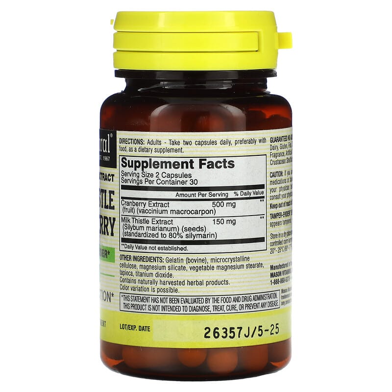 Mason Natural Milk Thistle/Cranberry Standardized Extract Liver & Kidney Cleanser 60 Capsules 2 Thành phần vi chất của Mason Natural Milk Thistle/Cranberry Standardized Extract Liver & Kidney Cleanser 60 Capsules 311845135155