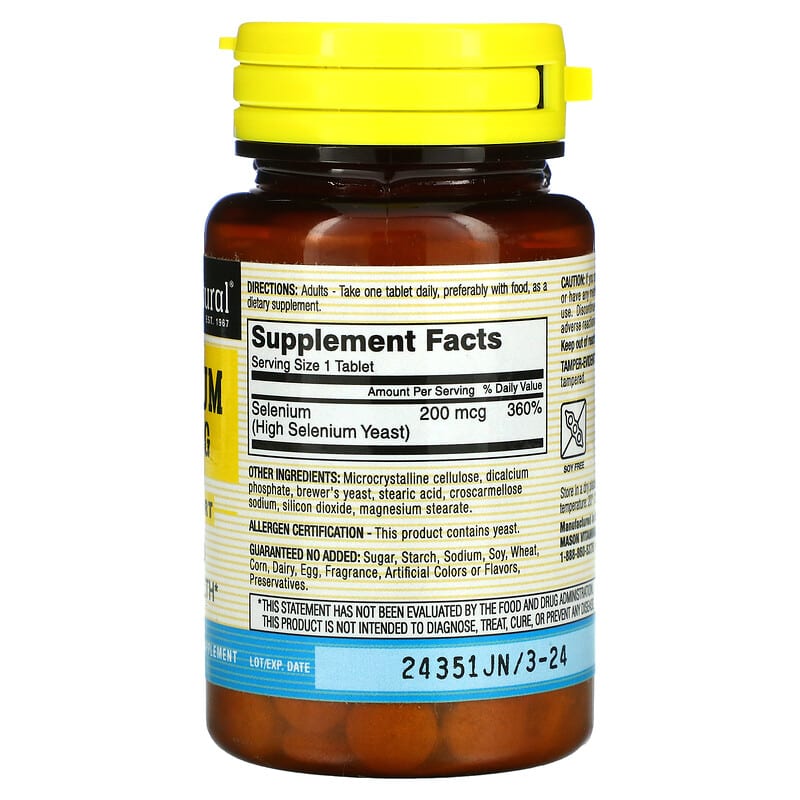 Mason Natural Selenium 200 mcg 60 Tablets 2 Thành phần vi chất của Mason Natural Selenium 200 mcg 60 Tablets 311845124951