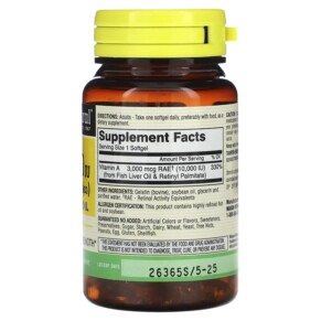 Thành phần vi chất của Mason Natural Vitamin A from Fish Liver Oil 3.000 mcg (10.000 IU) 100 Softgels 311845059215