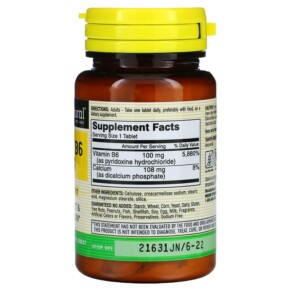 Thành phần vi chất của Mason Natural Vitamin B6 100 mg 100 Tablets 311845057112