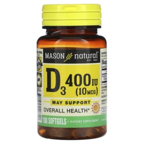 Thực phẩm chức năng Mason Natural Vitamin D3 10 mcg (400 IU) 100 Softgels 311845118318