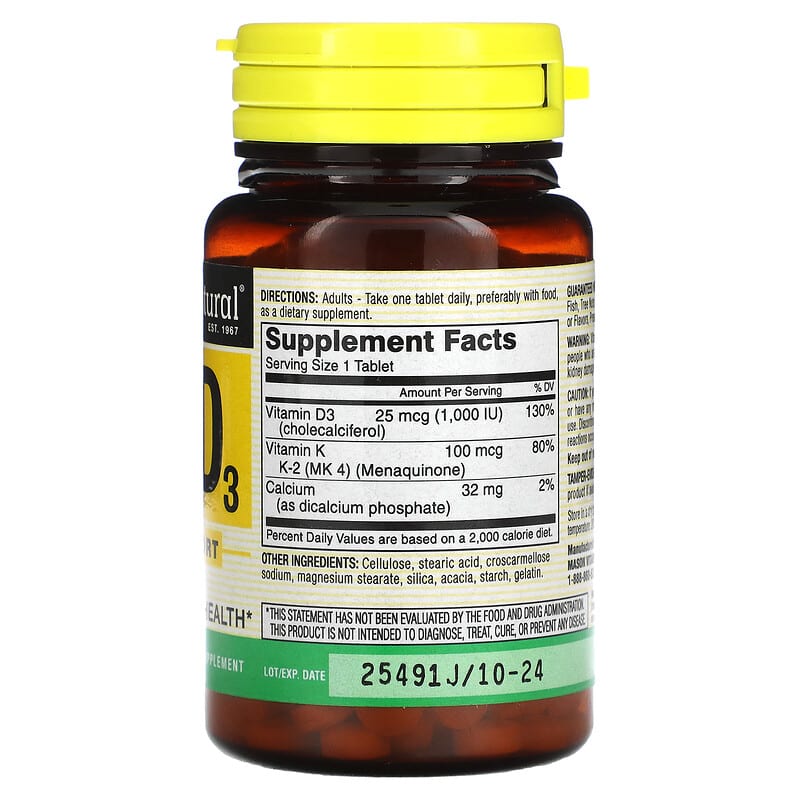 Mason Natural Vitamin K2 Plus Vitamin D3 100 Tablets 2 Thành phần vi chất của Mason Natural Vitamin K2 Plus Vitamin D3 100 Tablets 311845162618