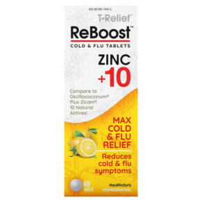 Thực phẩm chức năng MediNatura T-Relief ReBoost Zinc +10 Cold & Flu Tablets 60 Tablets 787647201518