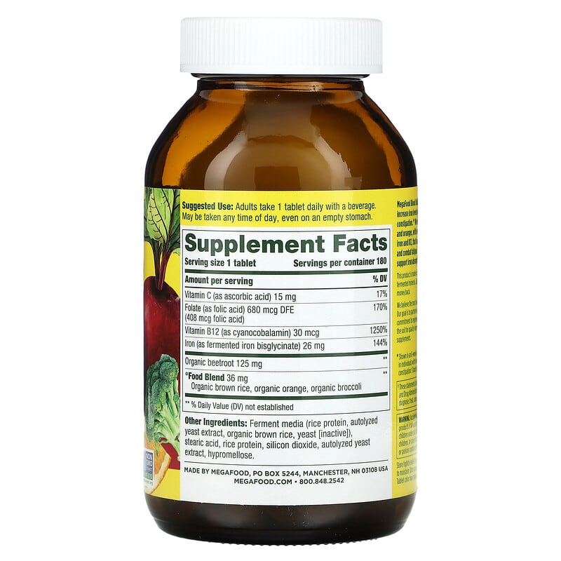 MegaFood Blood Builder Iron 180 Tablets 2 Thành phần vi chất của MegaFood Blood Builder Iron 180 Tablets 051494101186