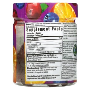 Thành phần vi chất của MegaFood D3 Mixed Fruit 1.000 IU (25 mcg) 70 Gummies 051494104125