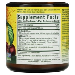 MegaFood Daily Turmeric Nutrient Booster Powder 2.08 oz (59.1 g) 3 Thành phần vi chất của MegaFood Daily Turmeric Nutrient Booster Powder 2.08 oz (59.1 g) 051494601389