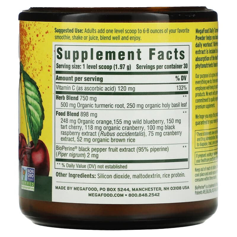 MegaFood Daily Turmeric Nutrient Booster Powder 2.08 oz (59.1 g) 2 Thành phần vi chất của MegaFood Daily Turmeric Nutrient Booster Powder 2.08 oz (59.1 g) 051494601389