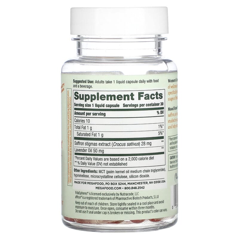 MegaFood Women's Ensemble Mood Reset 30 Capsules 2 Thành phần vi chất của MegaFood Women's Ensemble Mood Reset 30 Capsules 051494105054