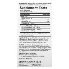 Thành phần vi chất của Minami Nutrition Garden of Life Supercritical Omega-3 Fish Oil Orange 850 mg 60 Softgels 5425018610013