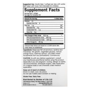 Thành phần vi chất của Minami Nutrition Supercritical Cardio Omega-3 Fish Oil Orange 915 mg 60 Softgels 5425018610860