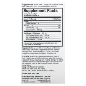 Thành phần vi chất của Minami Nutrition Supercritical Omega-3 Fish Oil Orange 850 mg 2 Bottles 60 Softgels Each 5425018611058