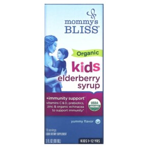 Thực phẩm chức năng Mommy's Bliss Kids 1-12 Yrs Organic Elderberry Syrup + Immunity Boost 3 fl oz (90 ml) 679234071584