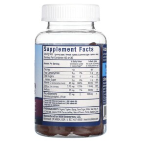 Thành phần vi chất của Mommy's Bliss Kids 2 Years+ Elderberry Gummies + Immunity Support 60 Gummies 679234071430