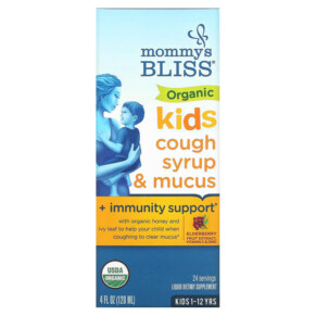 Thực phẩm chức năng Mommy's Bliss Kids Organic Cough Syrup & Mucus + Immunity Support 1-12 Yrs Elderberry 4 fl oz (120 ml) 679234071522