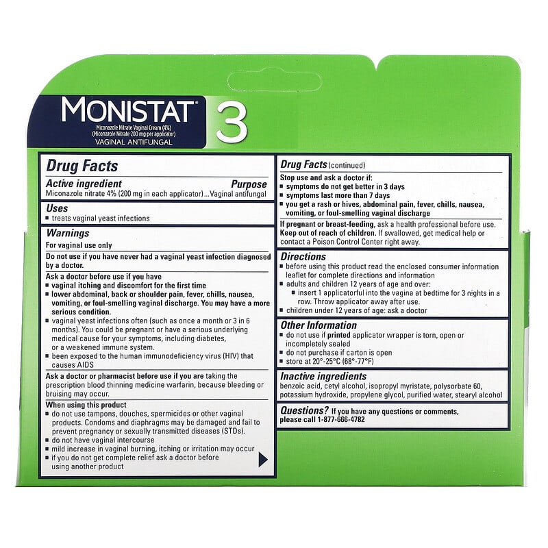 Monistat 3-Day Treatment Cream 3 Prefilled Applicators 0.18 oz (5 g) Each 2 Thành phần vi chất của Monistat 3-Day Treatment Cream 3 Prefilled Applicators 0.18 oz (5 g) Each 363736442019